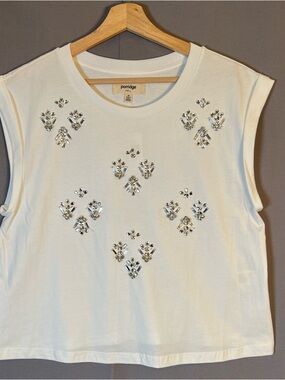 Anthropology Porridge Women’s SzM White Embellished Rhinestone Sleeveless Top